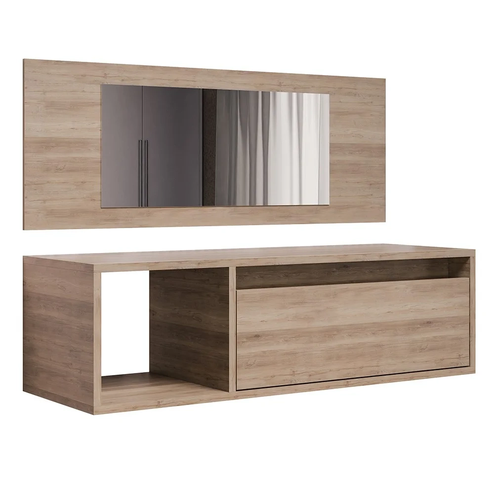 Penteadeira Camarim com Espelho Suspensa 90cm 1 Porta Elle Z34 Freijó - Mpozenato