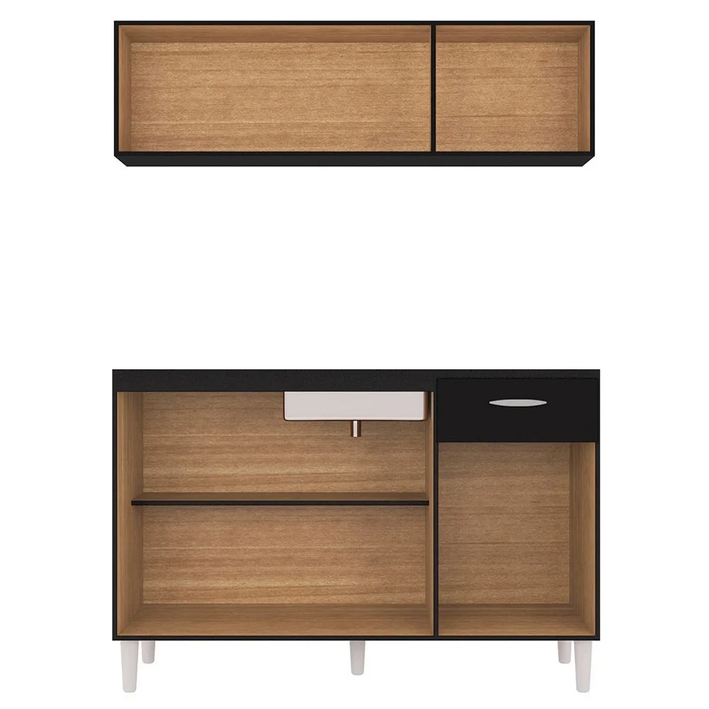 Armário Aéreo com Balcão Gabinete de Pia 120cm sem Tampo Classic Z46 Preto - Mpozenato