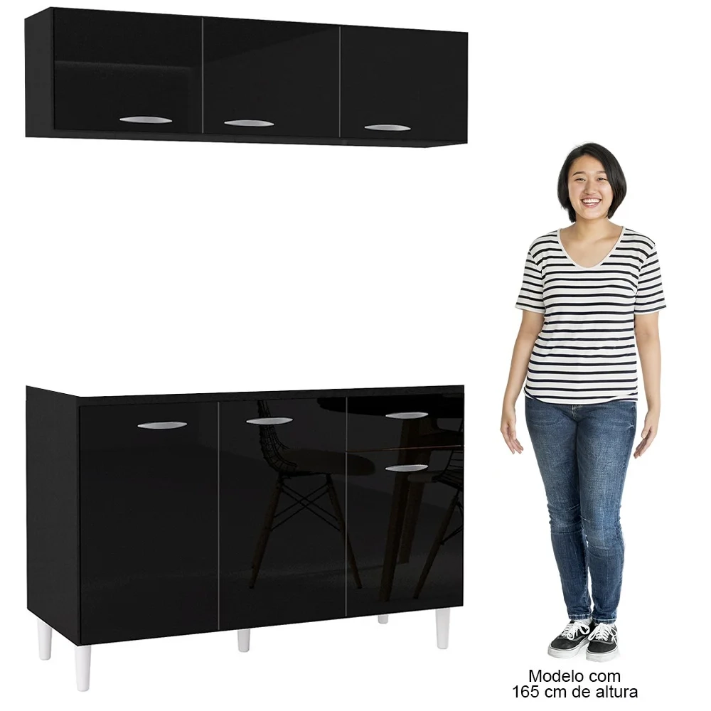 Armário Aéreo com Balcão Gabinete de Pia 120cm sem Tampo Classic Z46 Preto - Mpozenato