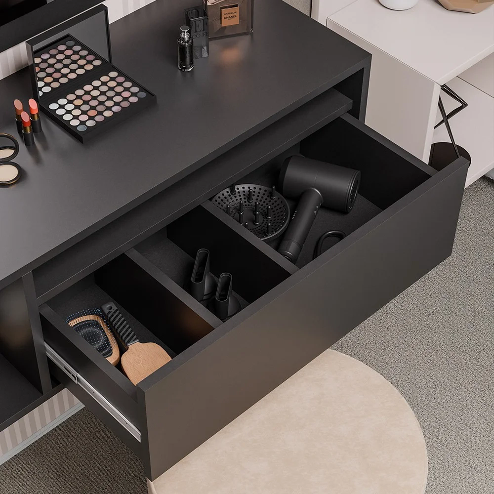 Penteadeira Camarim com Espelho Suspensa 90cm 1 Gaveta Elle Z34 Preto - Mpozenato