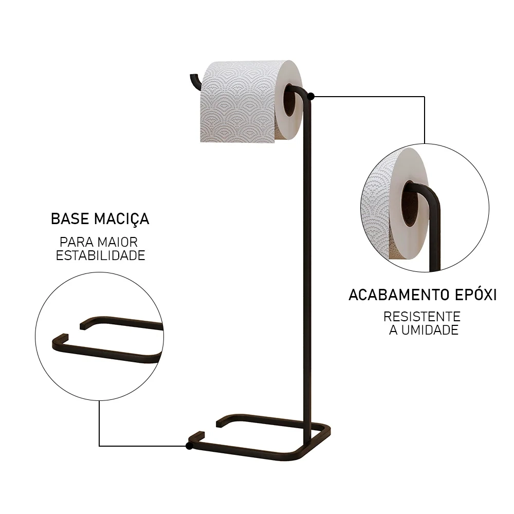 Porta Papel Higiênico de Chão Luxe em Aço D09 Preto - Mpozenato