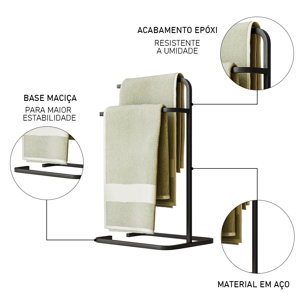 Porta Toalha de Rosto Para Pia Luxe em Aço D09 Preto - Mpozenato