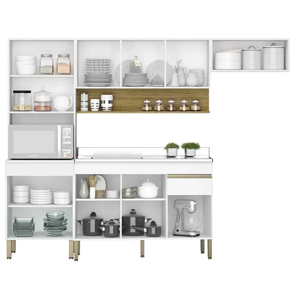 Armário de Cozinha 5 peças Balcão com Pia 150cm Lina20 Z06 Supremo/Freijó - Mpozenato