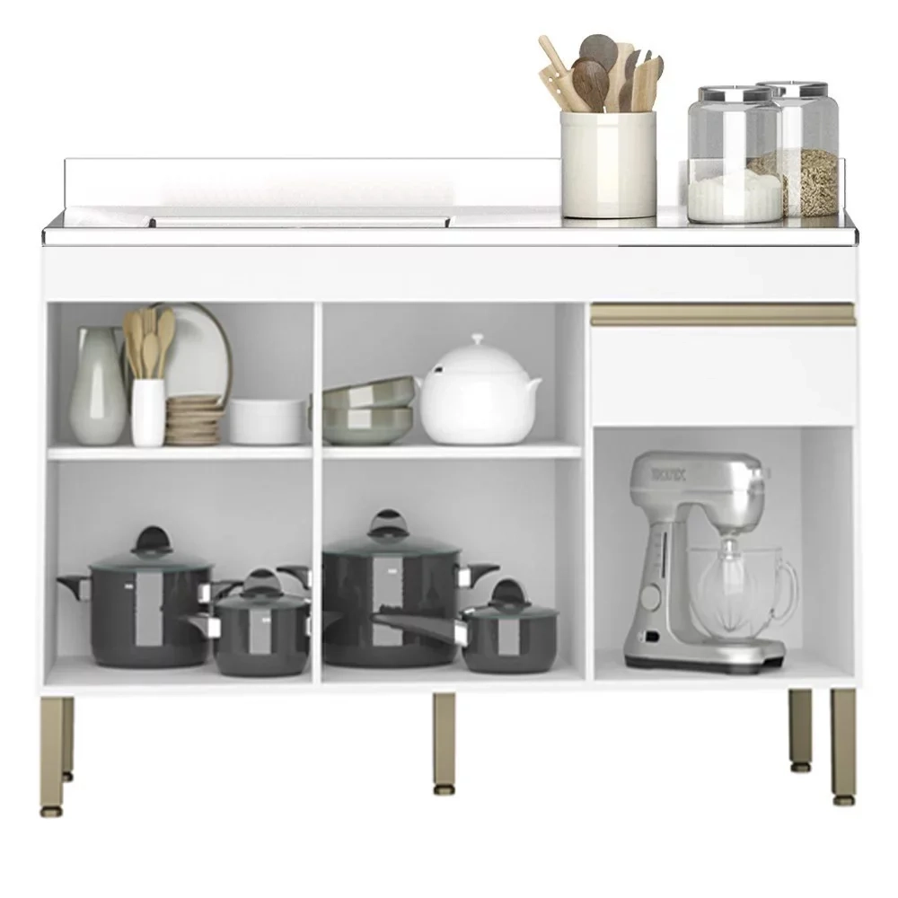 Armário de Cozinha 5 peças Balcão com Pia 150cm Lina20 Z06 Supremo/Freijó - Mpozenato