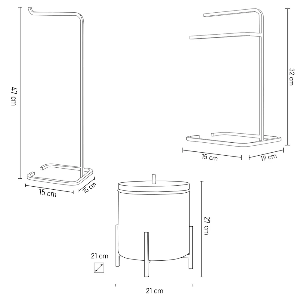Kit Para Banheiro 3 Peças Luxe em Aço D09 Preto - Mpozenato