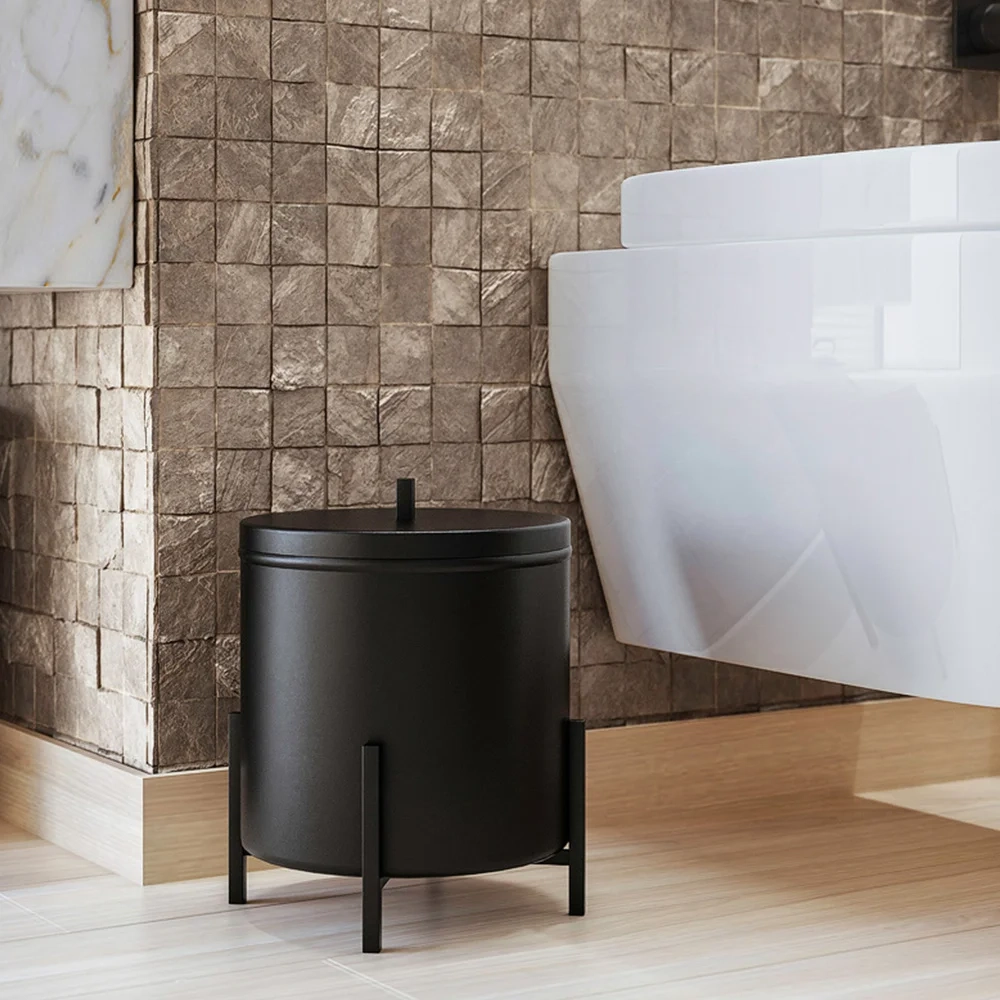 Lixeira e Porta Papel Higiênico de Chão Luxe em Aço D09 Preto - Mpozenato