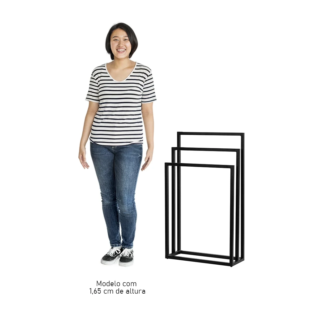 Toalheiro de Chão para Banheiro Luxe em Aço D09 Preto - Mpozenato