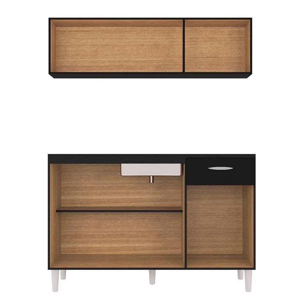 Armário Aéreo e Balcão de Cozinha 120cm com Tampo Classic Z46 Preto - Mpozenato