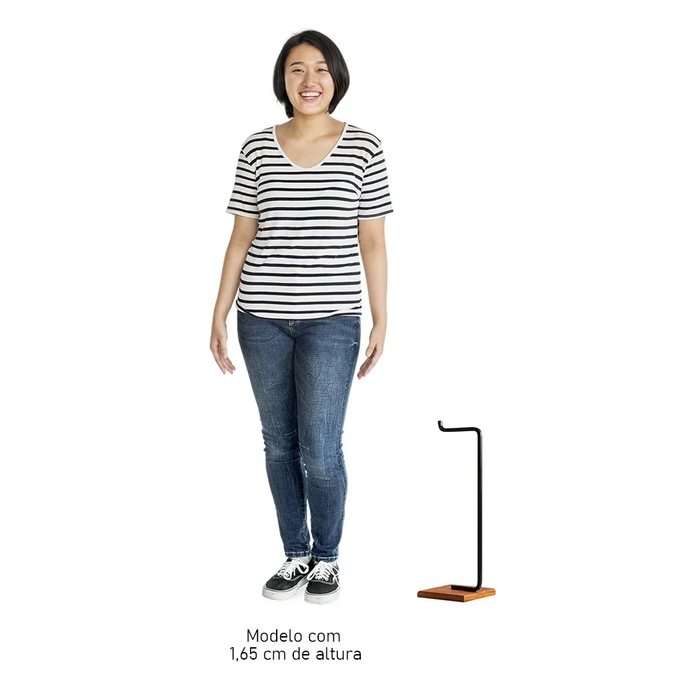 Porta Papel Higiênico de Chão Glam Base de Madeira D09 Preto - Mpozenato