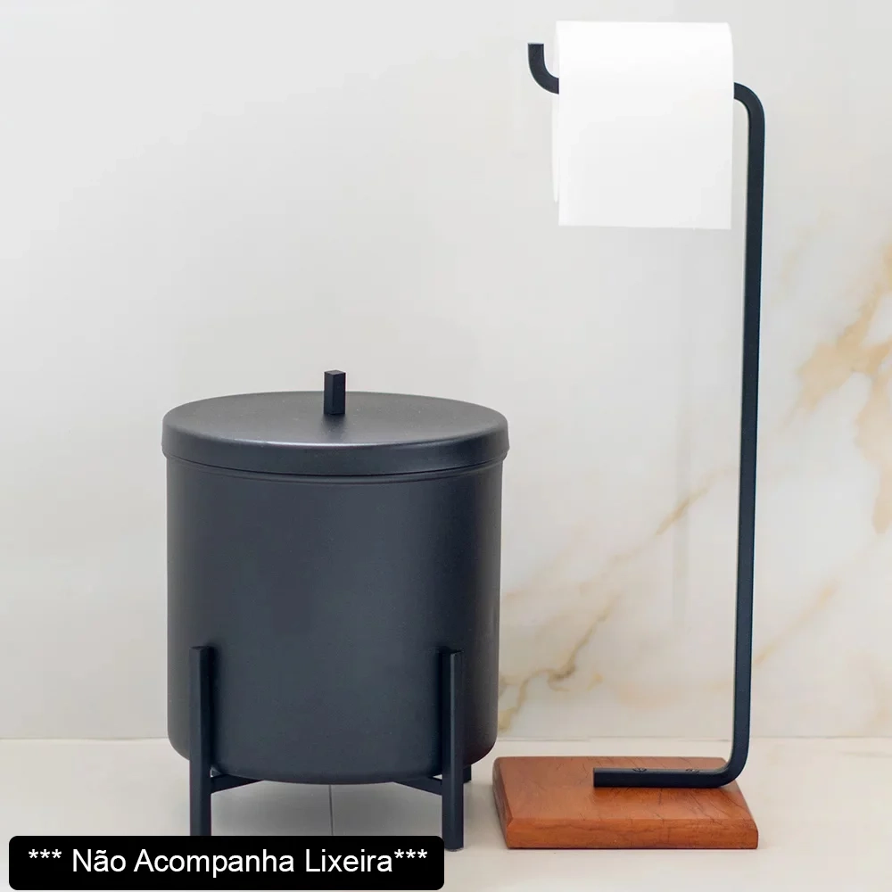 Porta Papel Higiênico de Chão Glam Base de Madeira D09 Preto - Mpozenato