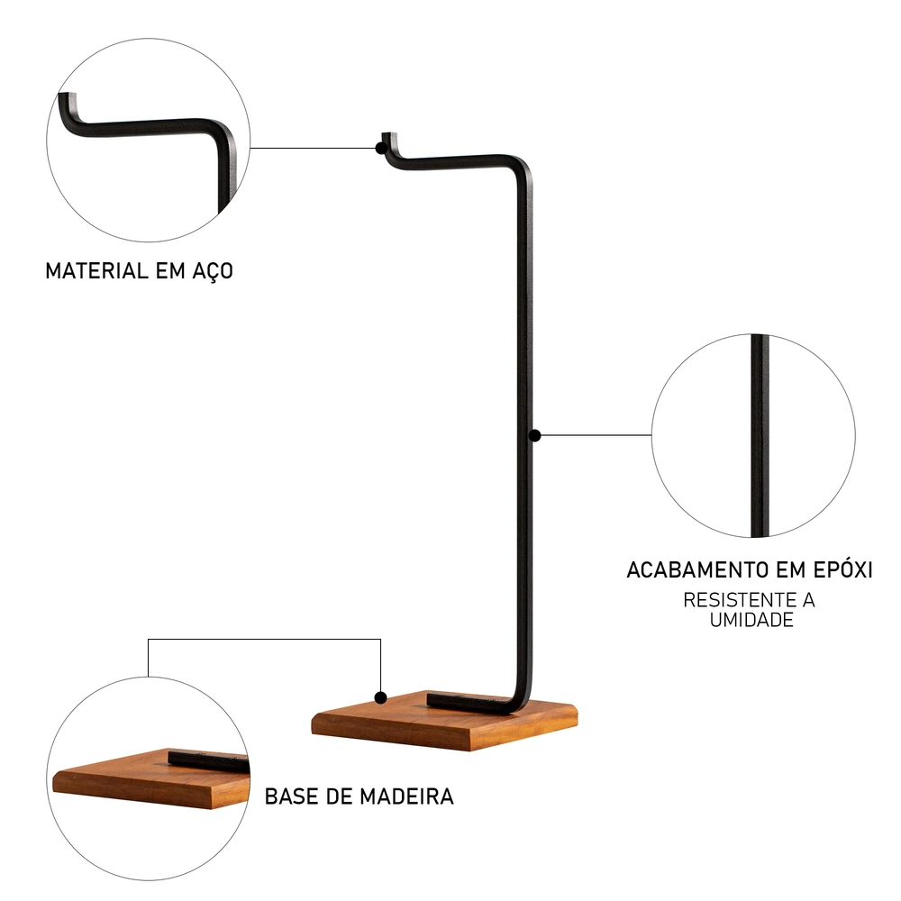 Porta Papel Higiênico de Chão Glam Base de Madeira D09 Preto - Mpozenato