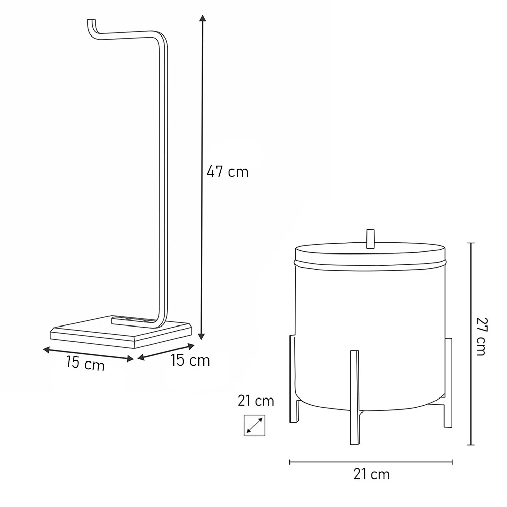 Lixeira e Porta Papel Higiênico com Base de Madeira Glam D09 Preto - Mpozenato
