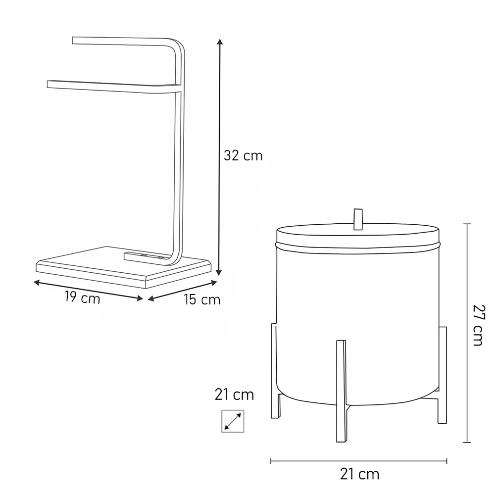 Lixeira e Porta Toalha Glam com Base de Madeira D09 Preto - Mpozenato