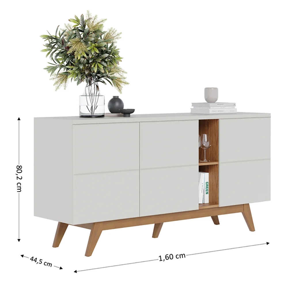 Balcão Aparador Buffet Rebeca C05 Off White/Freijó - Mpozenato