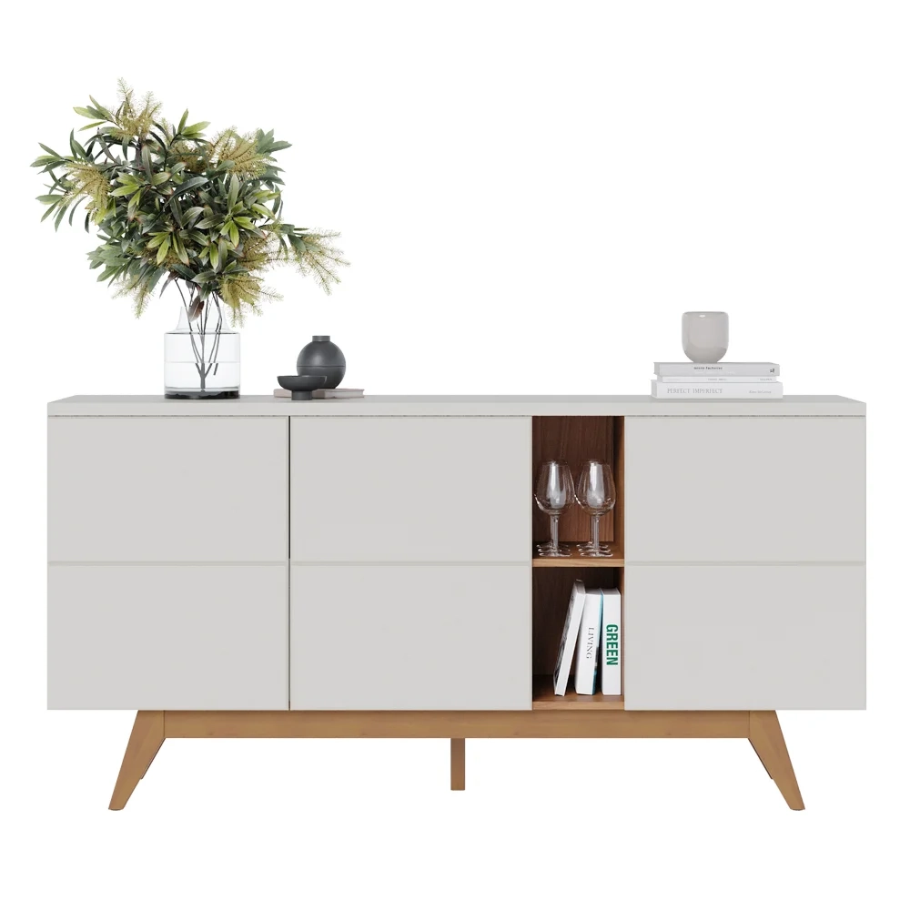 Balcão Aparador Buffet Rebeca C05 Off White/Freijó - Mpozenato