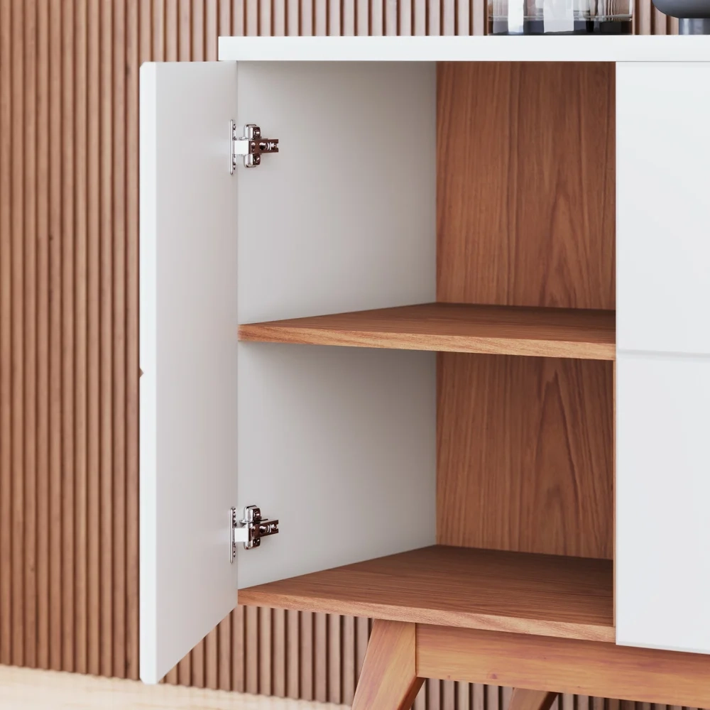 Balcão Aparador Buffet Rebeca C05 Off White/Freijó - Mpozenato