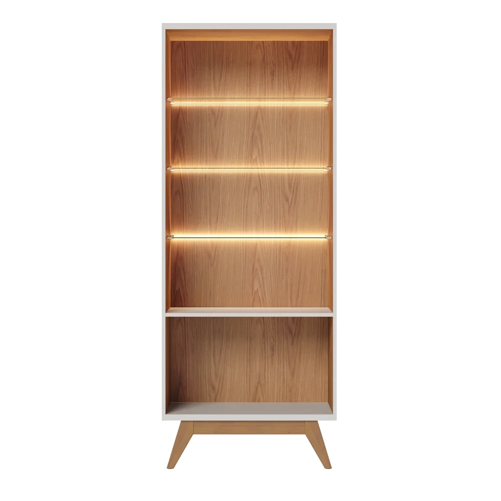 Cristaleira Com Portas de vidro e Led Rebeca C05 Off White/Freijó - Mpozenato