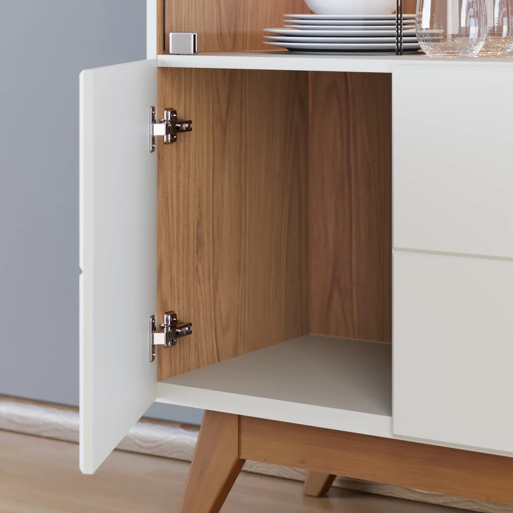 Cristaleira Com Portas de vidro e Led Rebeca C05 Off White/Freijó - Mpozenato