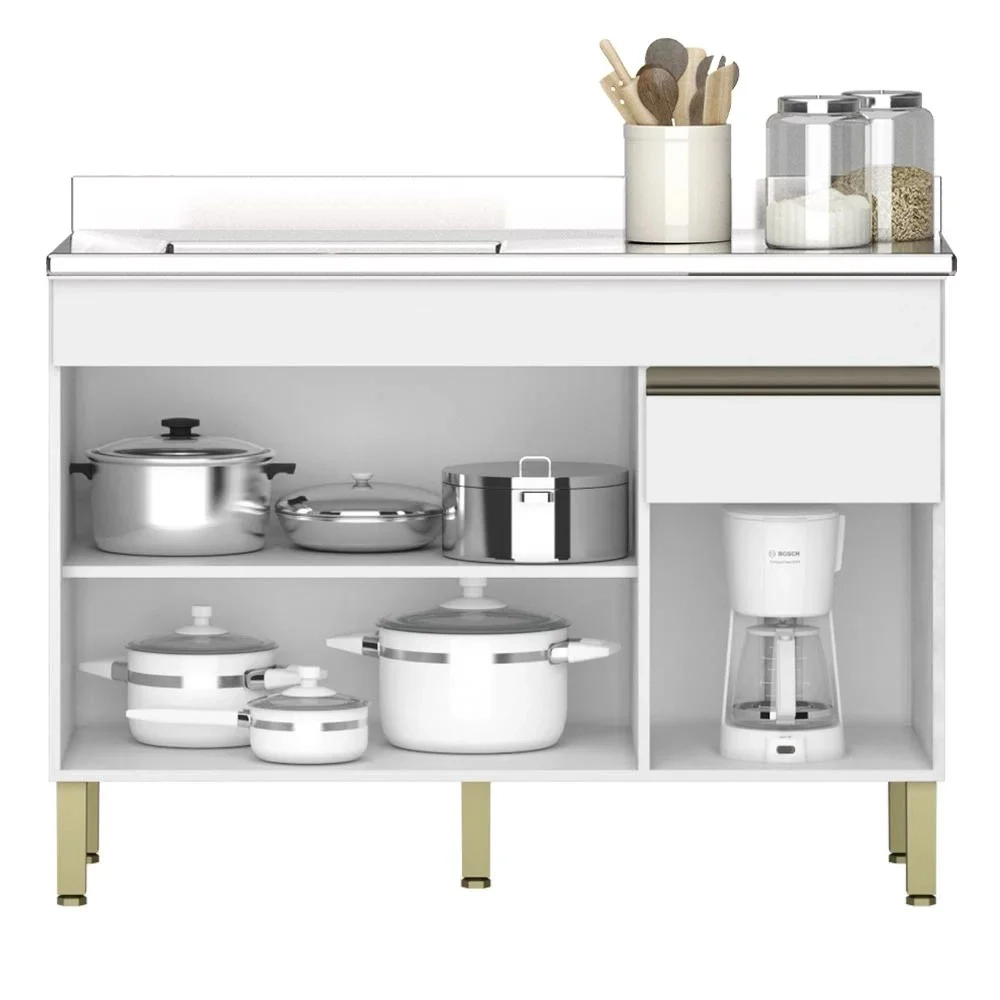 Armário de Cozinha 5 peças Balcão com Pia 120cm Lina10 Z06 Supremo/Freijó - Mpozenato