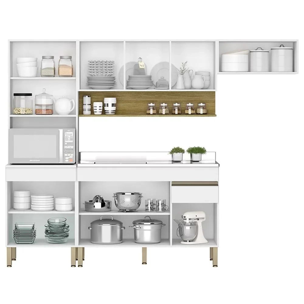 Armário de Cozinha 5 peças Balcão com Pia 120cm Lina10 Z06 Supremo/Freijó - Mpozenato