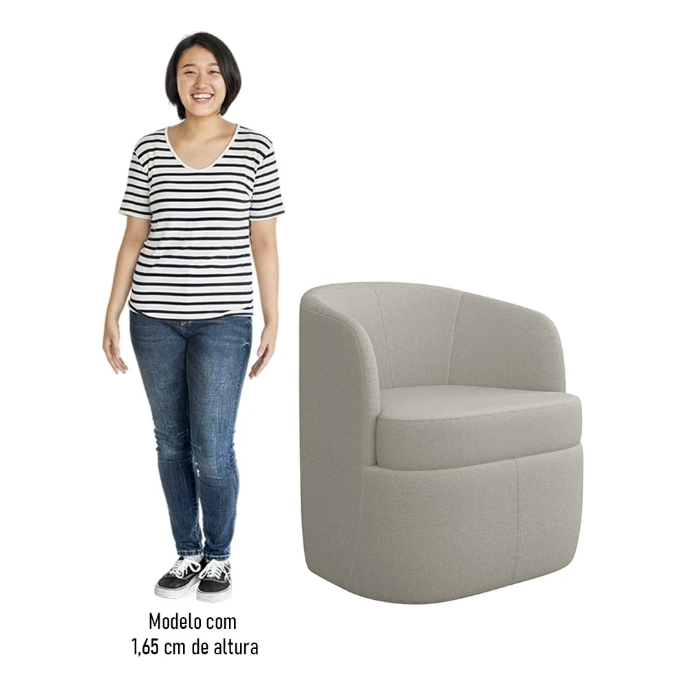 Poltrona Giratória Decorativa para Sala Dandara Z08 Boucle Bege - Mpozenato