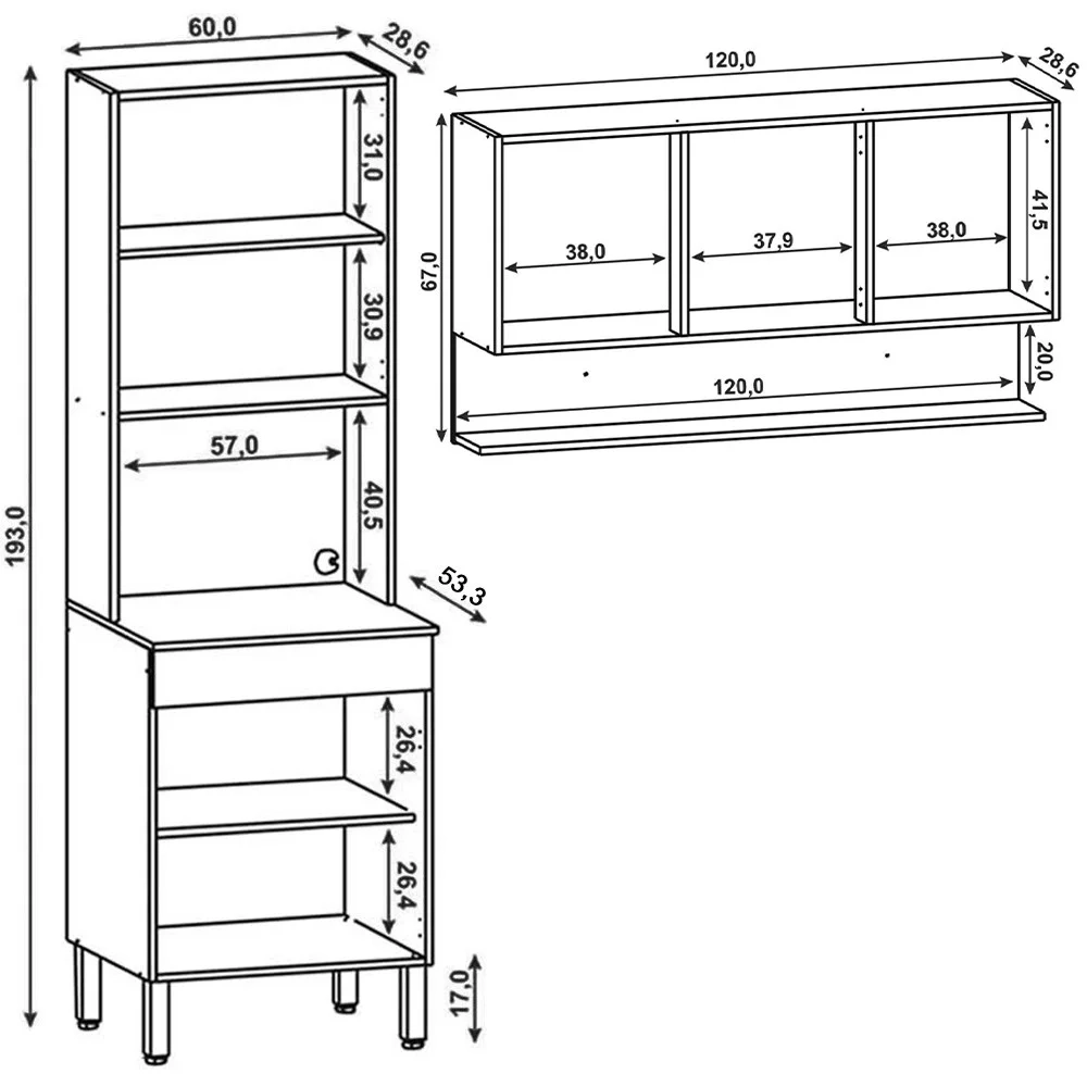 Armário de Cozinha 120cm com Paneleiro Lina Z06 Supremo/Freijó - Mpozenato