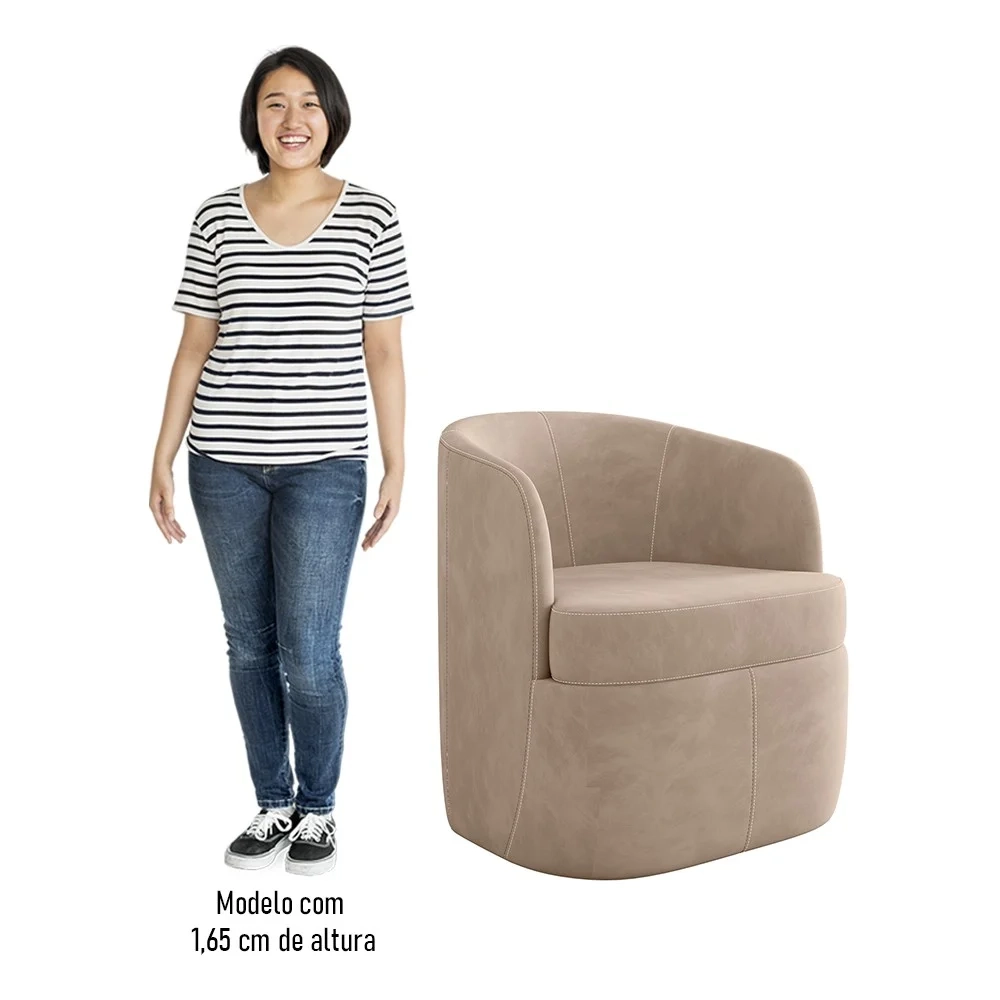 Poltrona Giratória Decorativa para Sala Dandara Z08 Veludo Bege - Mpozenato