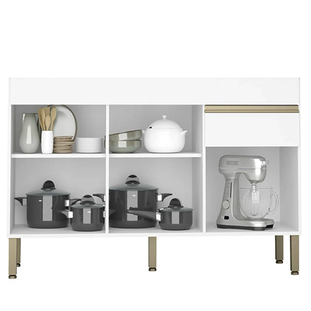 Armário de Cozinha 4 peças Balcão sem Tampo 150cm Lina14 Z06 Supremo/Freijó - Mpozenato