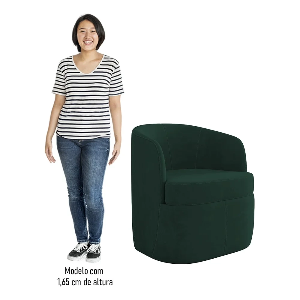 Poltrona Giratória Decorativa para Sala Dandara Z08 Veludo Verde - Mpozenato