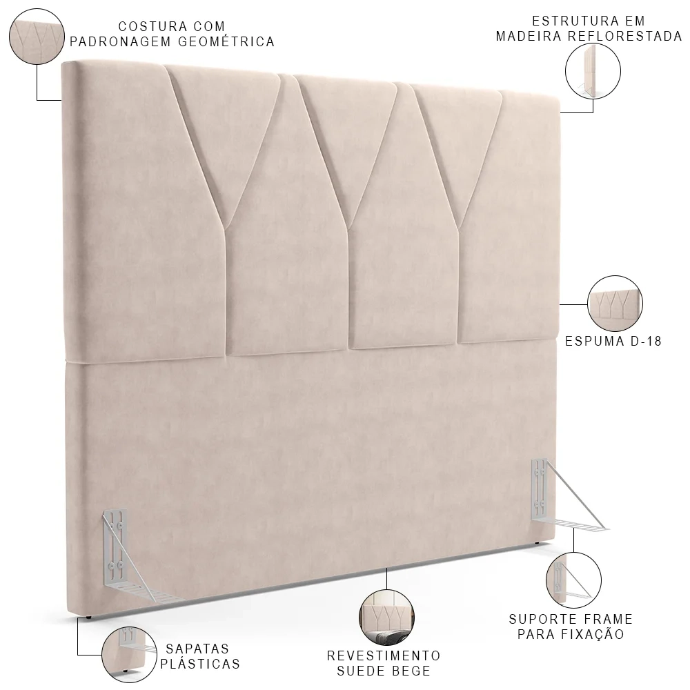Cabeceira Cama Box Casal 140cm Aura Suede W01 Bege - Mpozenato