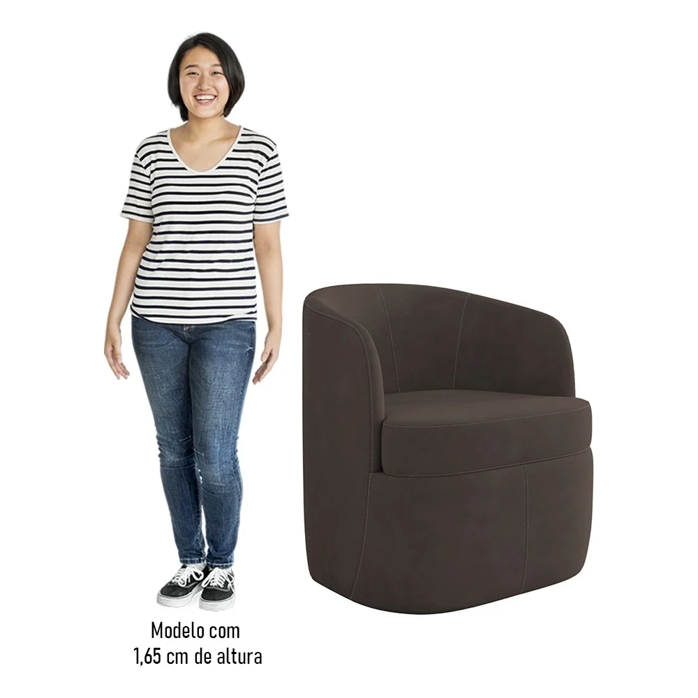 Poltrona Giratória Decorativa para Sala Dandara Z08 Veludo Marrom - Mpozenato