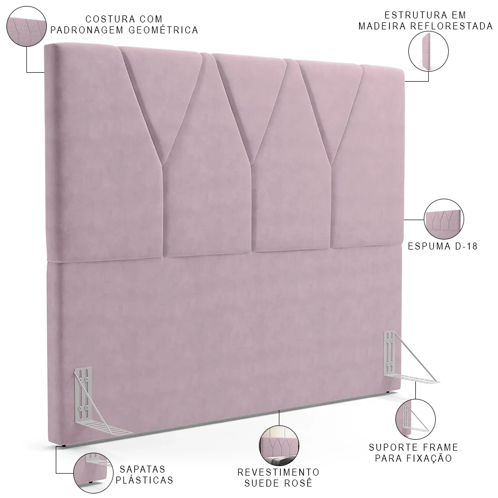 Cabeceira Cama Box Casal 140cm Aura Suede W01 Rosê - Mpozenato