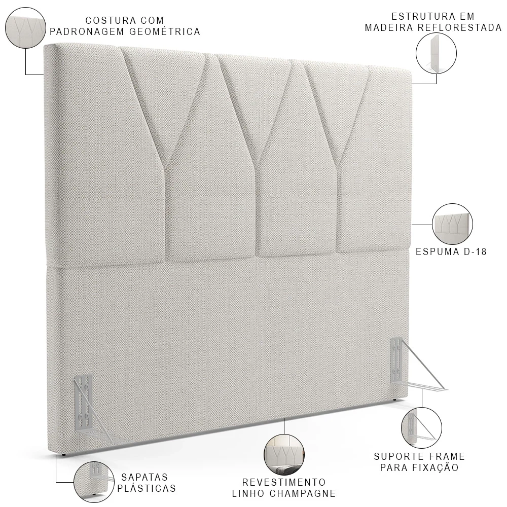 Cabeceira Cama Box Casal Queen 160cm Aura Linho W01 Champanhe - Mpozenato