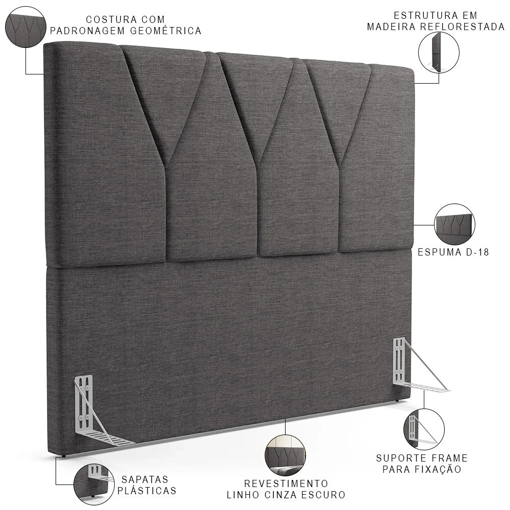 Cabeceira Cama Box Casal Queen 160cm Aura Linho W01 Cinza Escuro - Mpozenato