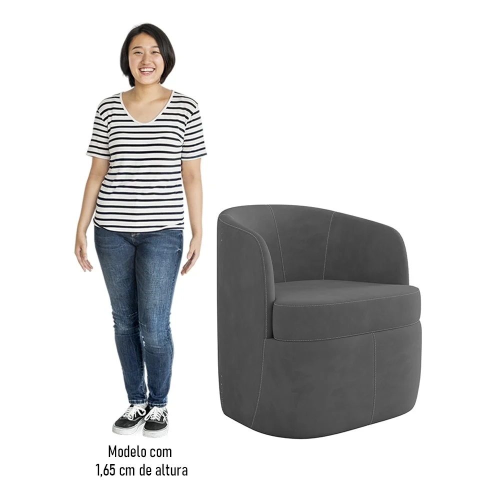 Poltrona Giratória Decorativa para Sala Dandara Z08 Veludo Cinza Escuro - Mpozenato