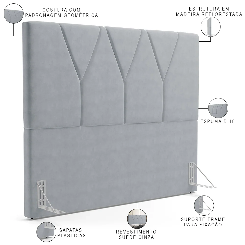 Cabeceira Cama Box Casal King 195cm Aura Suede W01 Cinza - Mpozenato