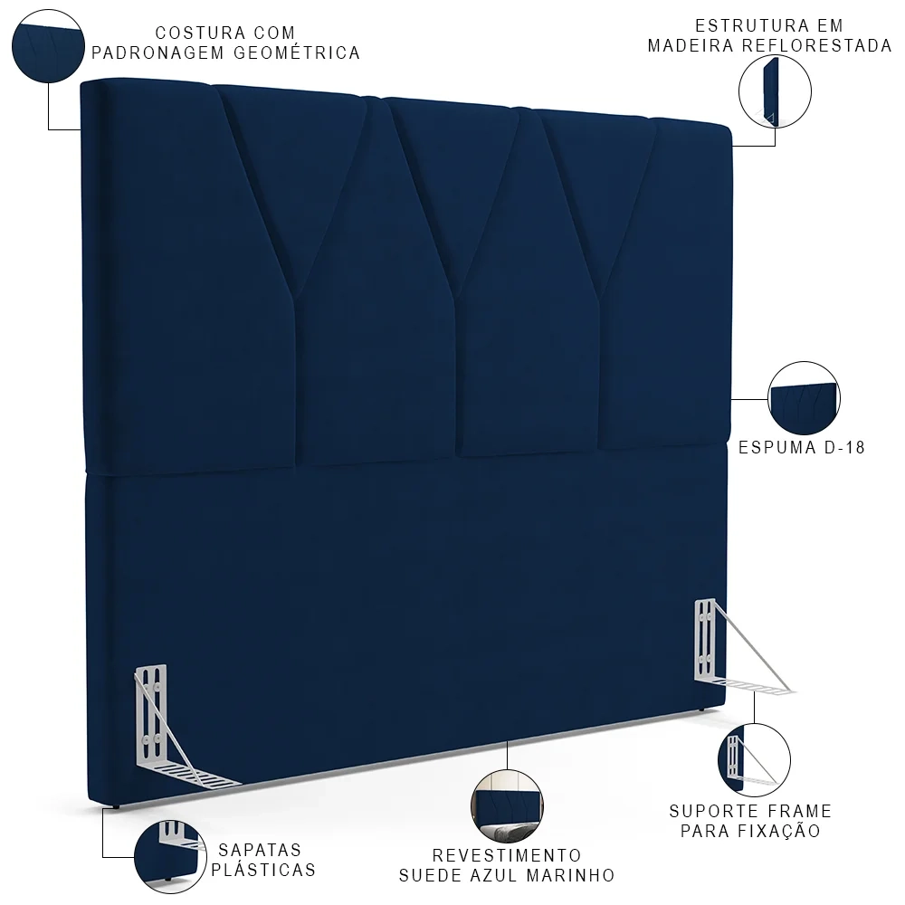 Cabeceira Cama Box Casal King 195cm Aura Suede W01 Azul - Mpozenato