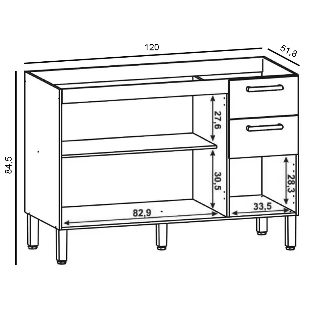 Balcão Gabinete para Pia sem Tampo 120cm Urban Z06 Freijó - Mpozenato