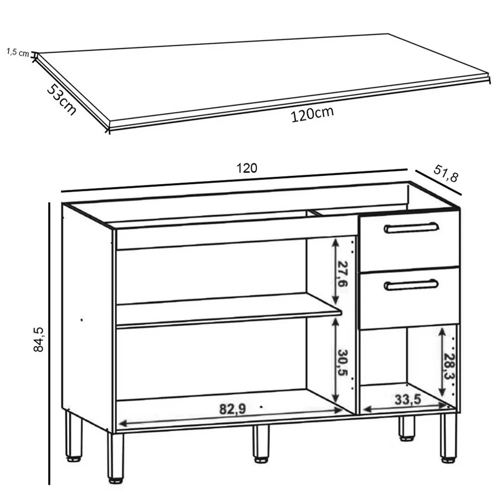 Balcão Gabinete para Pia com Tampo 120cm Urban Z06 Freijó - Mpozenato
