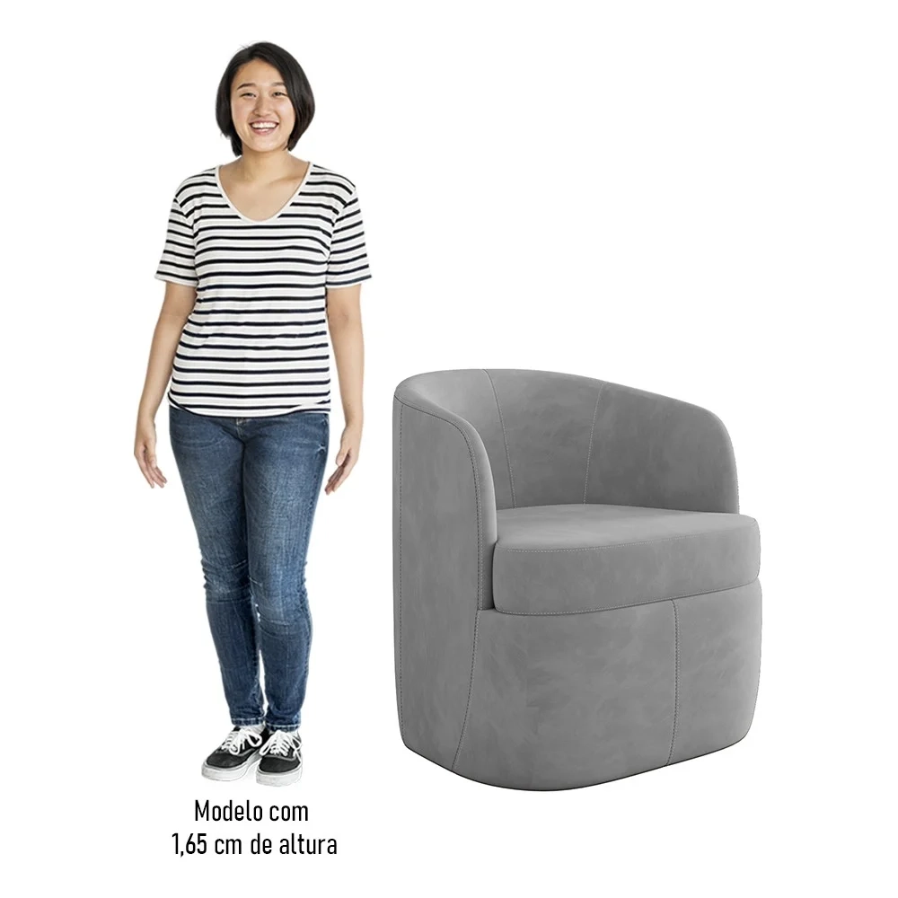 Poltrona Giratória Decorativa para Sala Dandara Z08 Veludo Cinza - Mpozenato