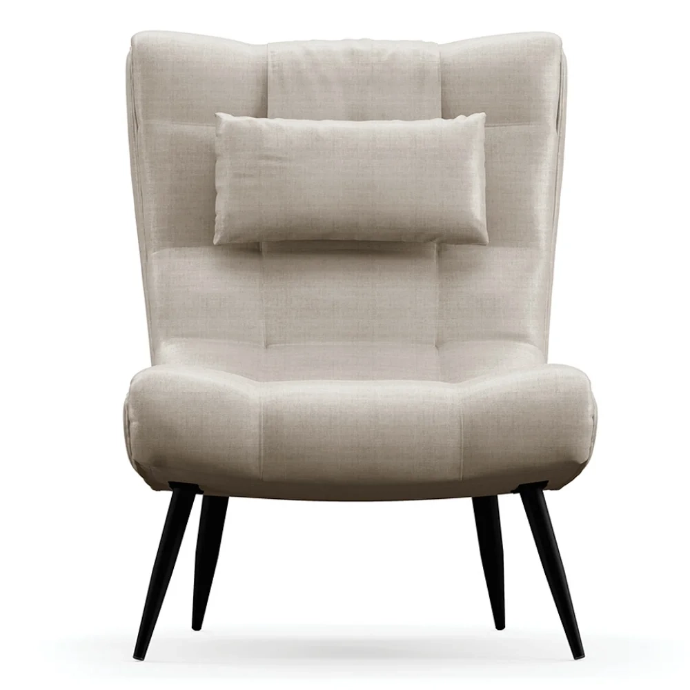 Poltrona Decorativa Para Sala de Estar com Almofada e Pés Palito Lord Facto Dunas Pérola - Ibiza