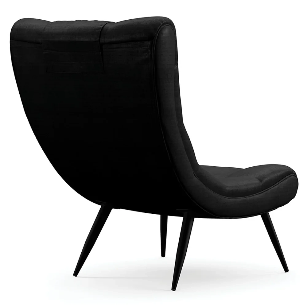 Poltrona Decorativa Para Sala de Estar com Almofada e Pés Palito Lord Facto Dunas Preto - Ibiza