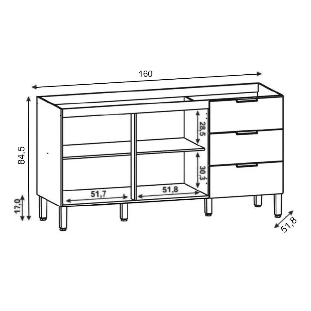 Balcão Gabinete para Pia sem Tampo 160cm Charm Z06 Freijó - Mpozenato
