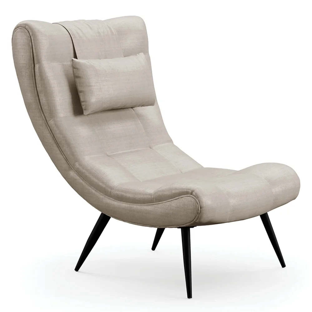 Kit 2 Poltronas Decorativas Sala de Estar com Almofada e Pés Palito Lord Facto Dunas Pérola - Ibiza