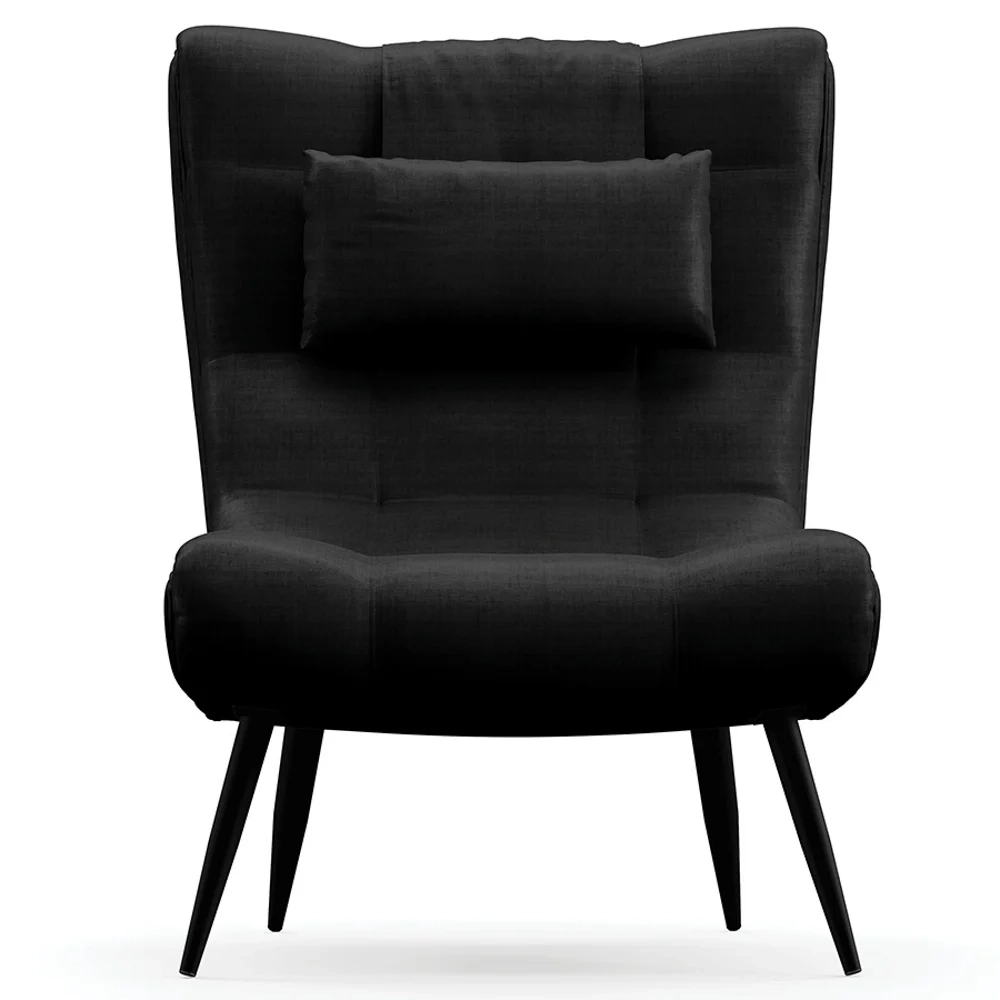 Kit 2 Poltronas Decorativas Sala de Estar com Almofada e Pés Palito Lord Facto Dunas Preto - Ibiza