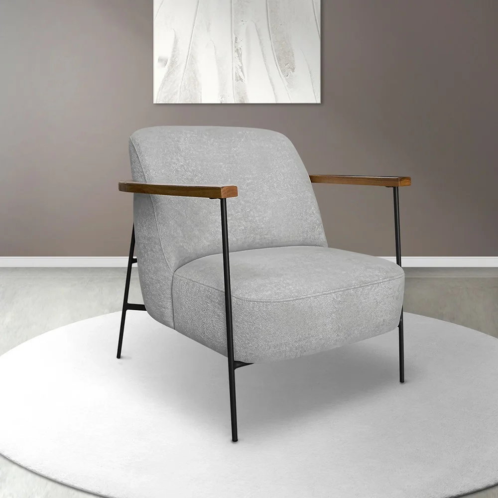 Poltrona para Sala Pés Metálicos Kit 2 Ellen S06 Boucle Cinza - Mpozenato