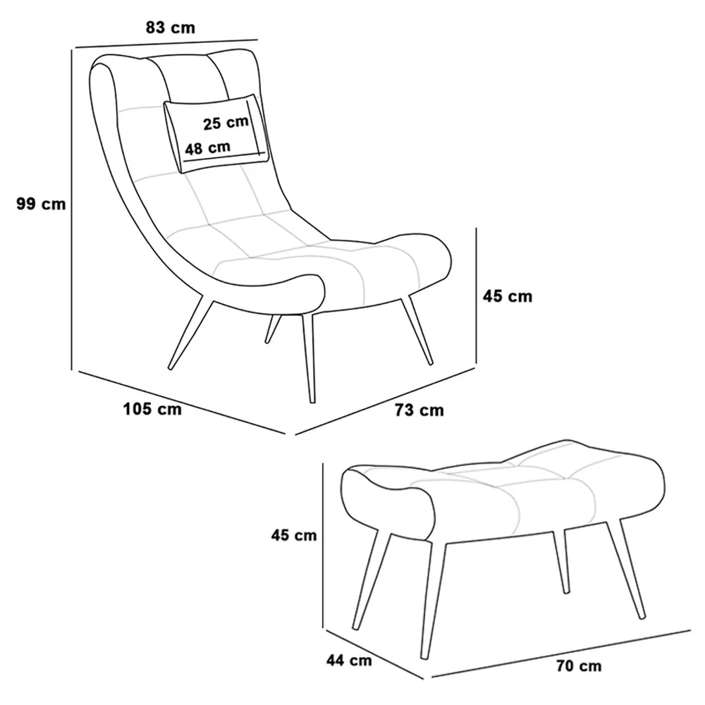 Kit Poltrona e Puff Para Sala de Estar com Almofada e Pés Palito Lord Facto Dunas Pérola - Ibiza