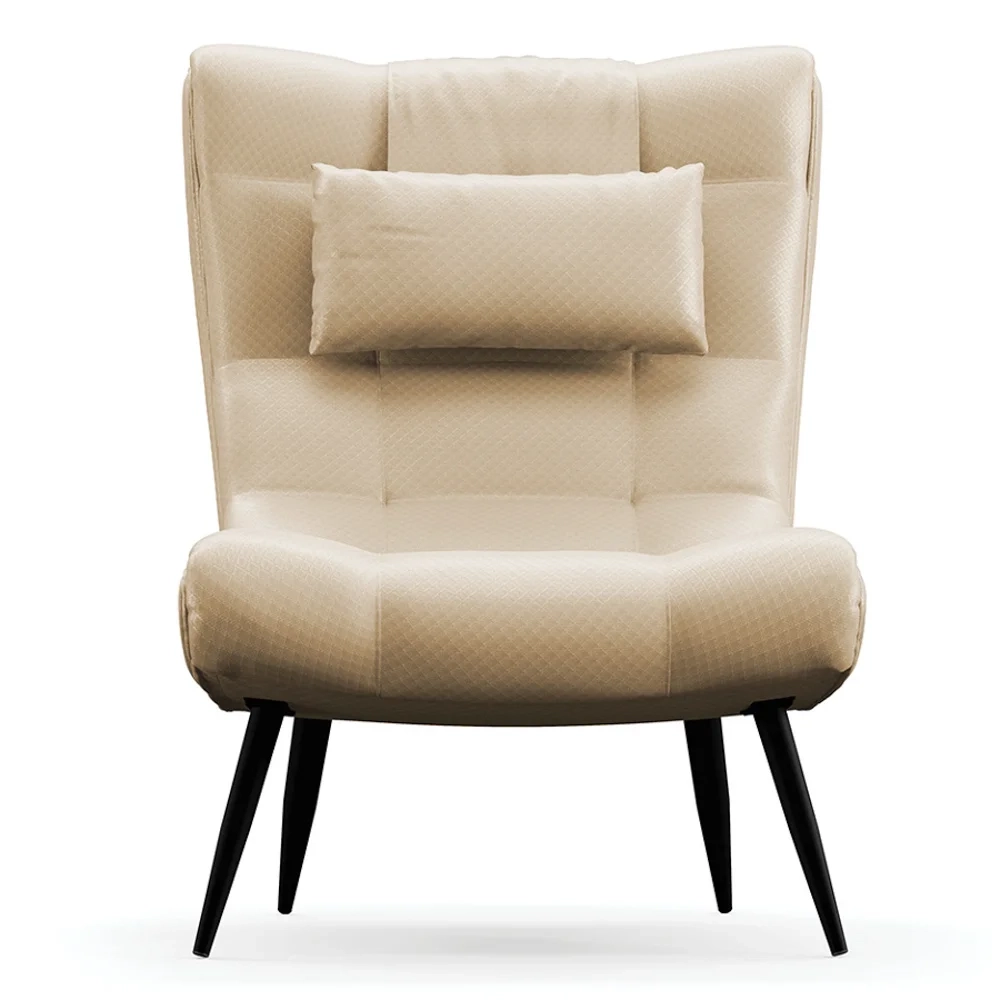 Kit Poltrona e Puff Para Sala de Estar com Almofada e Pés Palito Lord Facto Bege - Ibiza