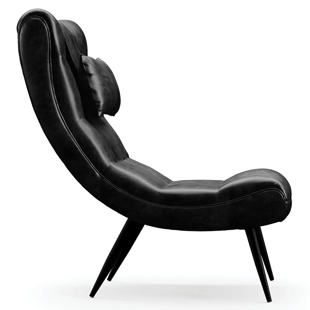 Kit 2 Poltronas Decorativas Sala de Estar com Almofada e Pés Palito Lord Sintético Preto - Ibiza