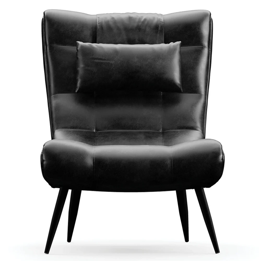 Kit 2 Poltronas Decorativas Sala de Estar com Almofada e Pés Palito Lord Sintético Preto - Ibiza